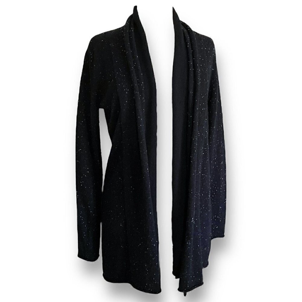 C by Bloomingdales Womens 100% Cashmere Cardigan Sz S Black Open Front Sweater - Picture 5 of 8